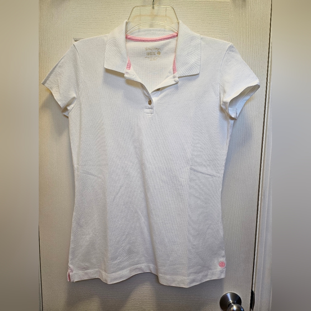 LILLY PULITZER Shirt Polo Womens Size Small White Luxletic Short Sleeve Preppy